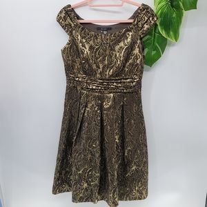 ZARA  Black & Gold Mid-Century Floral Dress